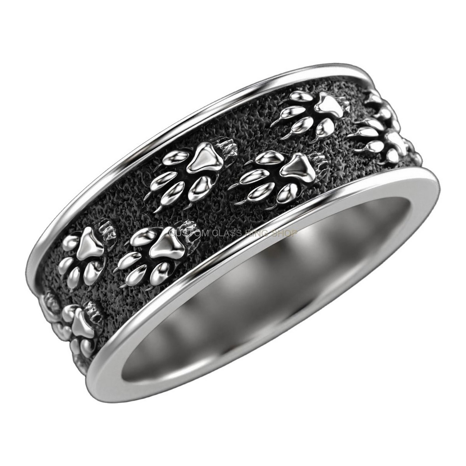 Sterling silver paw print statement ring with oxidized finish