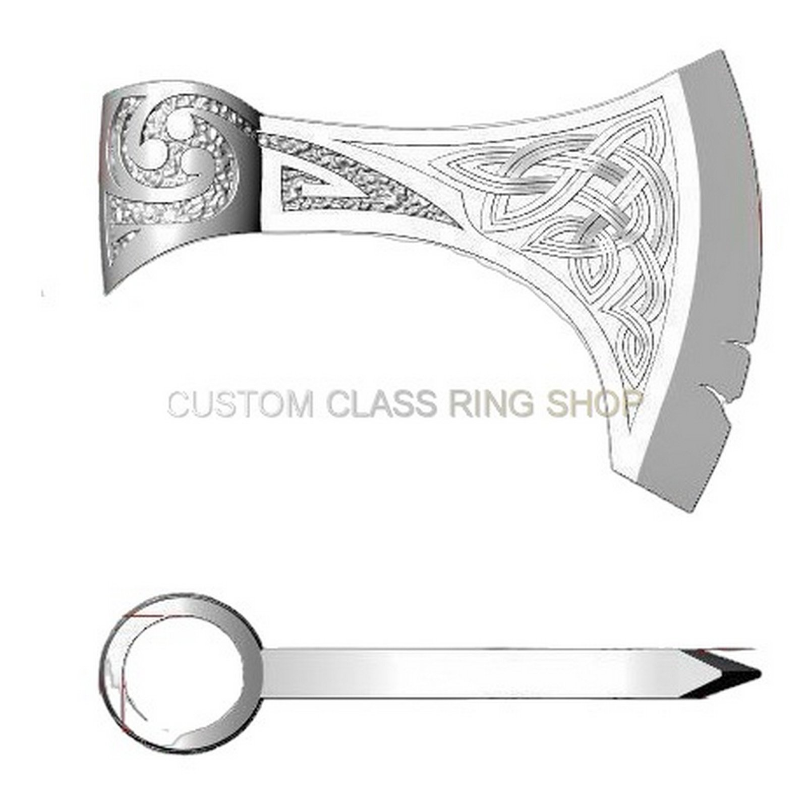 Mens sterling silver celtic axe pendant with trinity knot detail