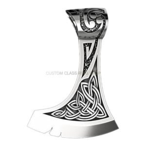 Mens sterling silver celtic axe pendant with trinity knot detail