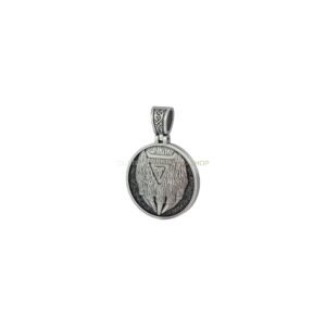 Sterling silver bear head paw pendant with Celtic knot frame, oxidized finish
