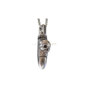 Sterling silver bullet skull pendant with beaded frame