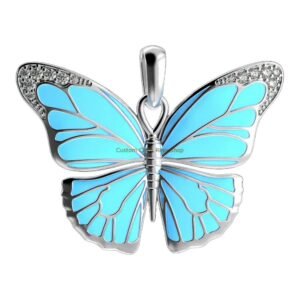 Polished sterling silver butterfly statement pendant with enamel wings