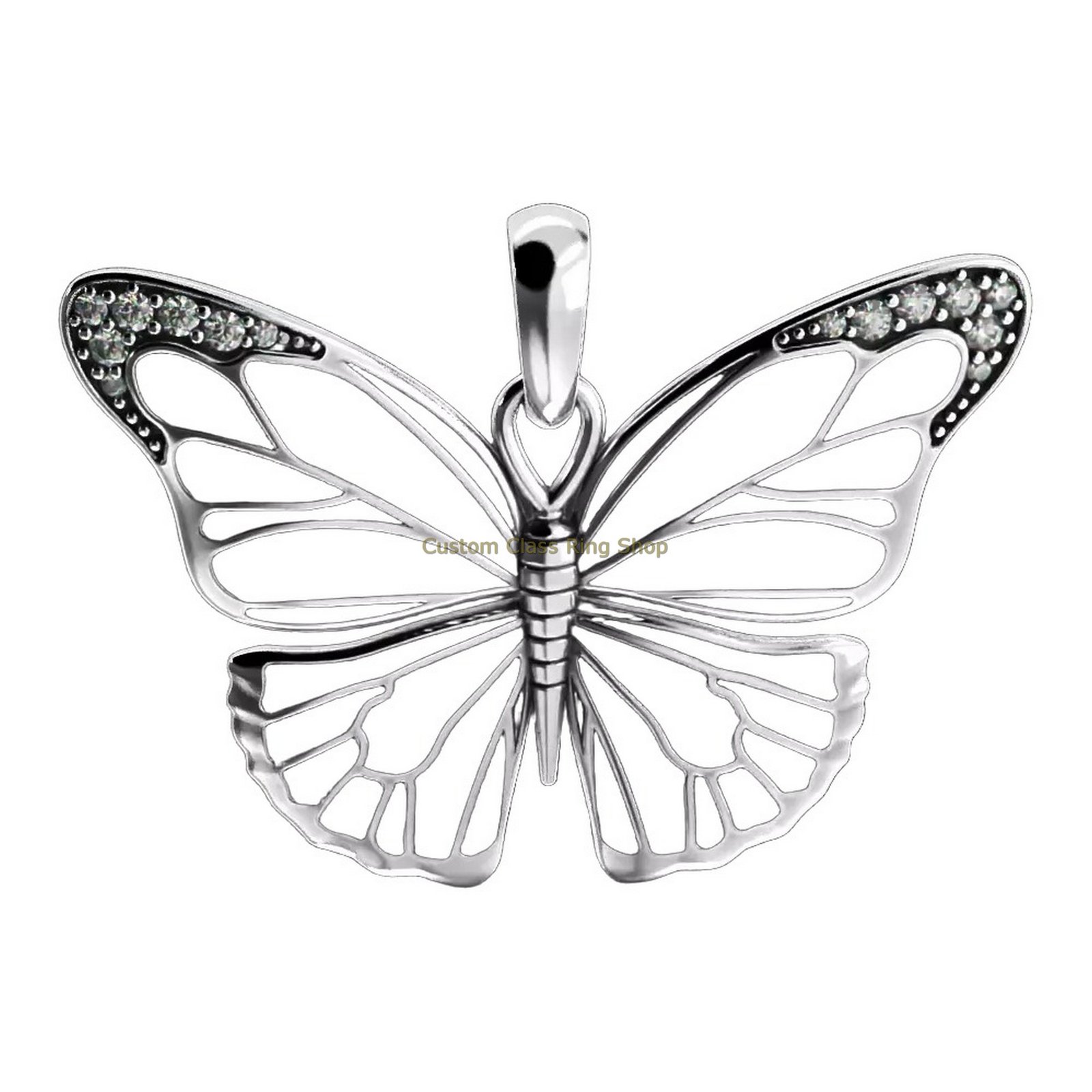 Polished sterling silver butterfly statement pendant with enamel wings