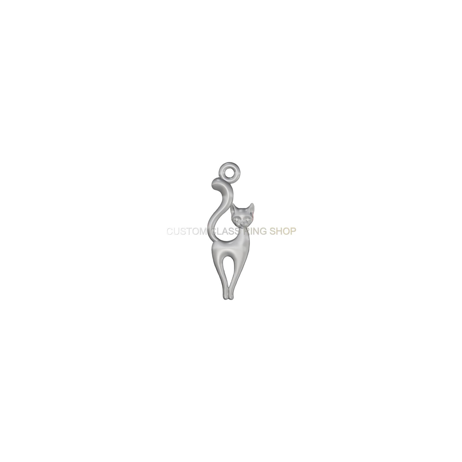 Womens sterling silver cat pendant necklace, angled three-quarter view of arched cat