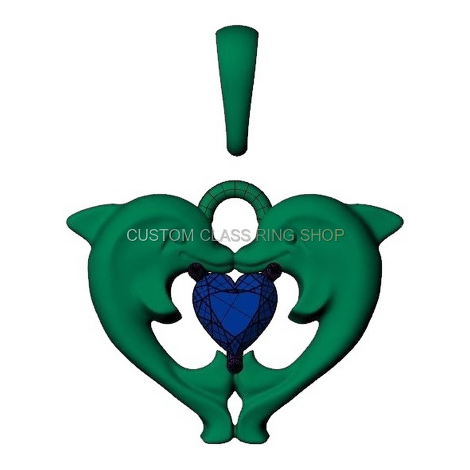 Sterling silver dolphins kissing heart pendant handmade 925