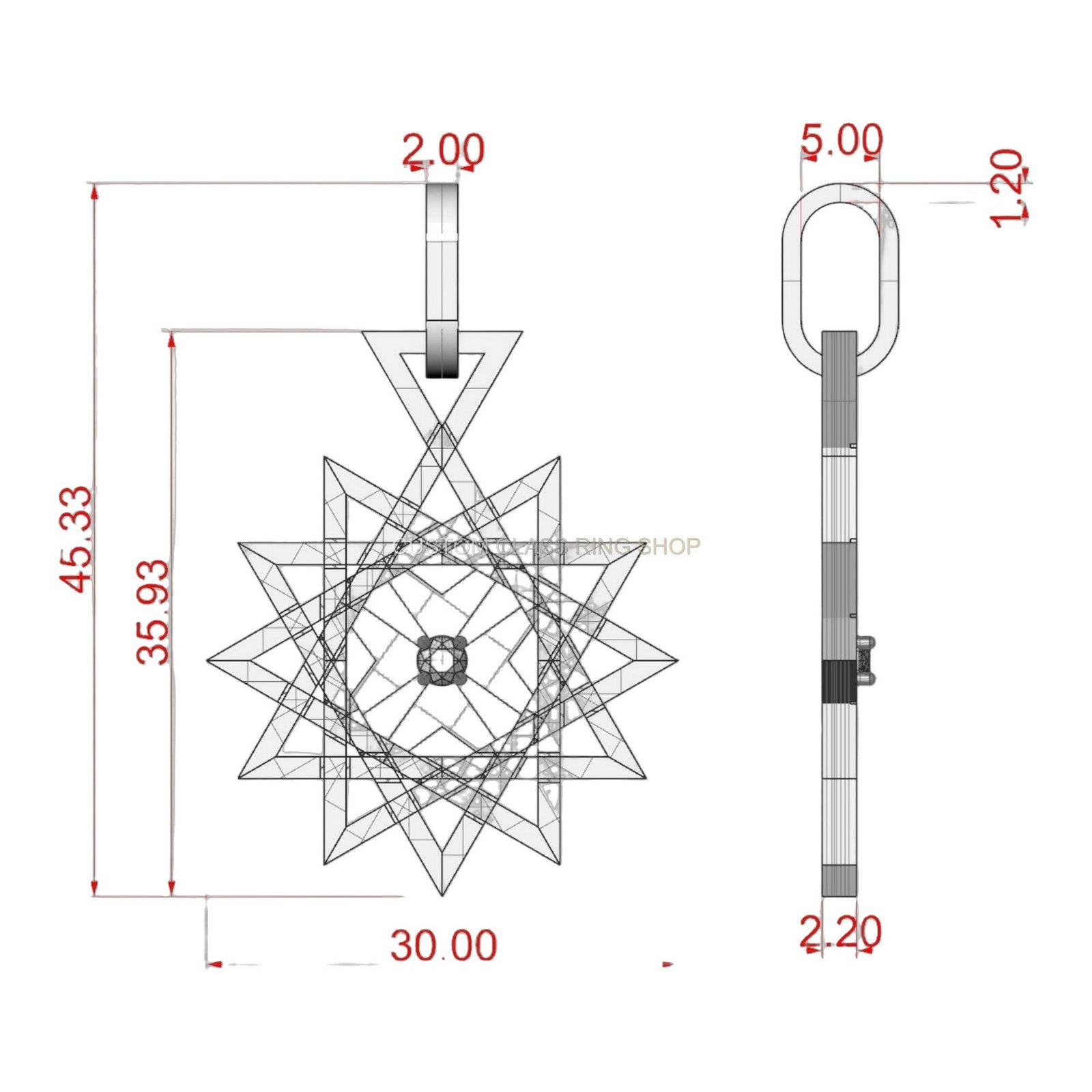 Sterling silver geometric star pendant with interlocking design