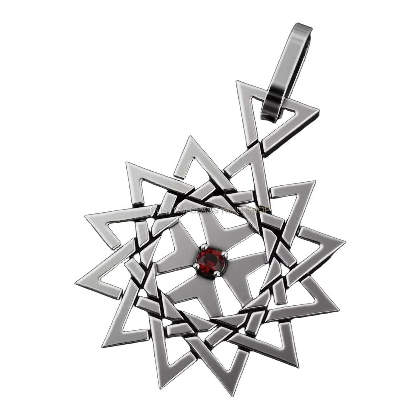 Sterling silver geometric star pendant, rotated angled perspective view