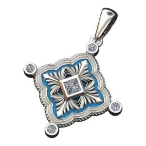 Sterling silver floral diamond pendant with bezel-set diamonds