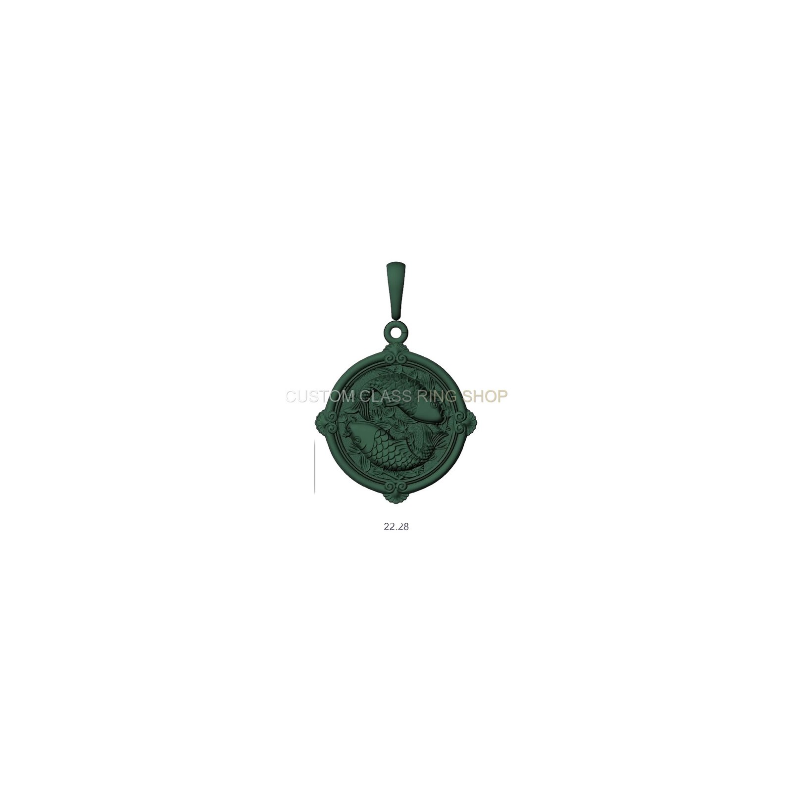 Women's oxidized sterling silver carp koi pendant with beaded frame