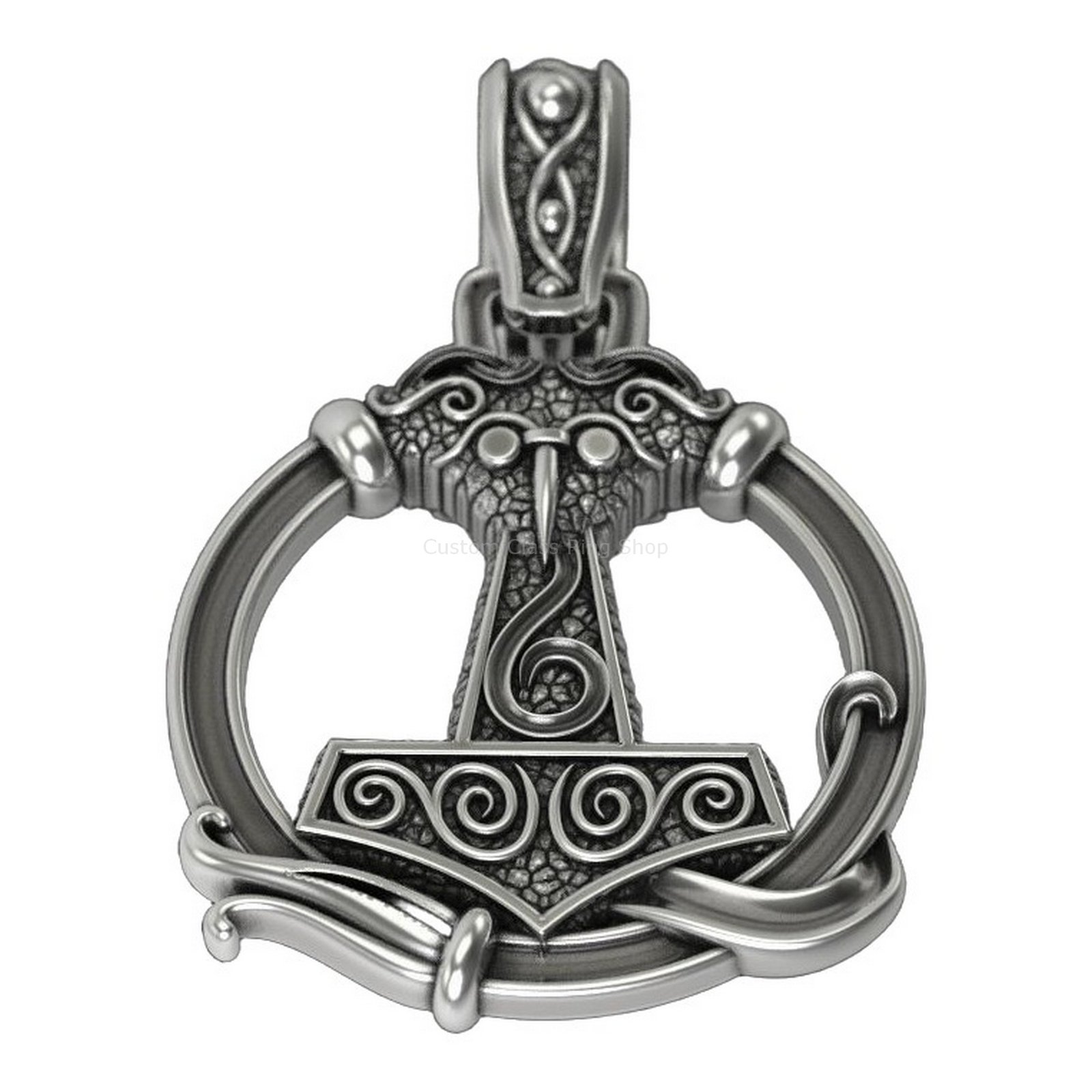 Sterling silver hammer pendant necklace, Angled three-quarter view showing depth