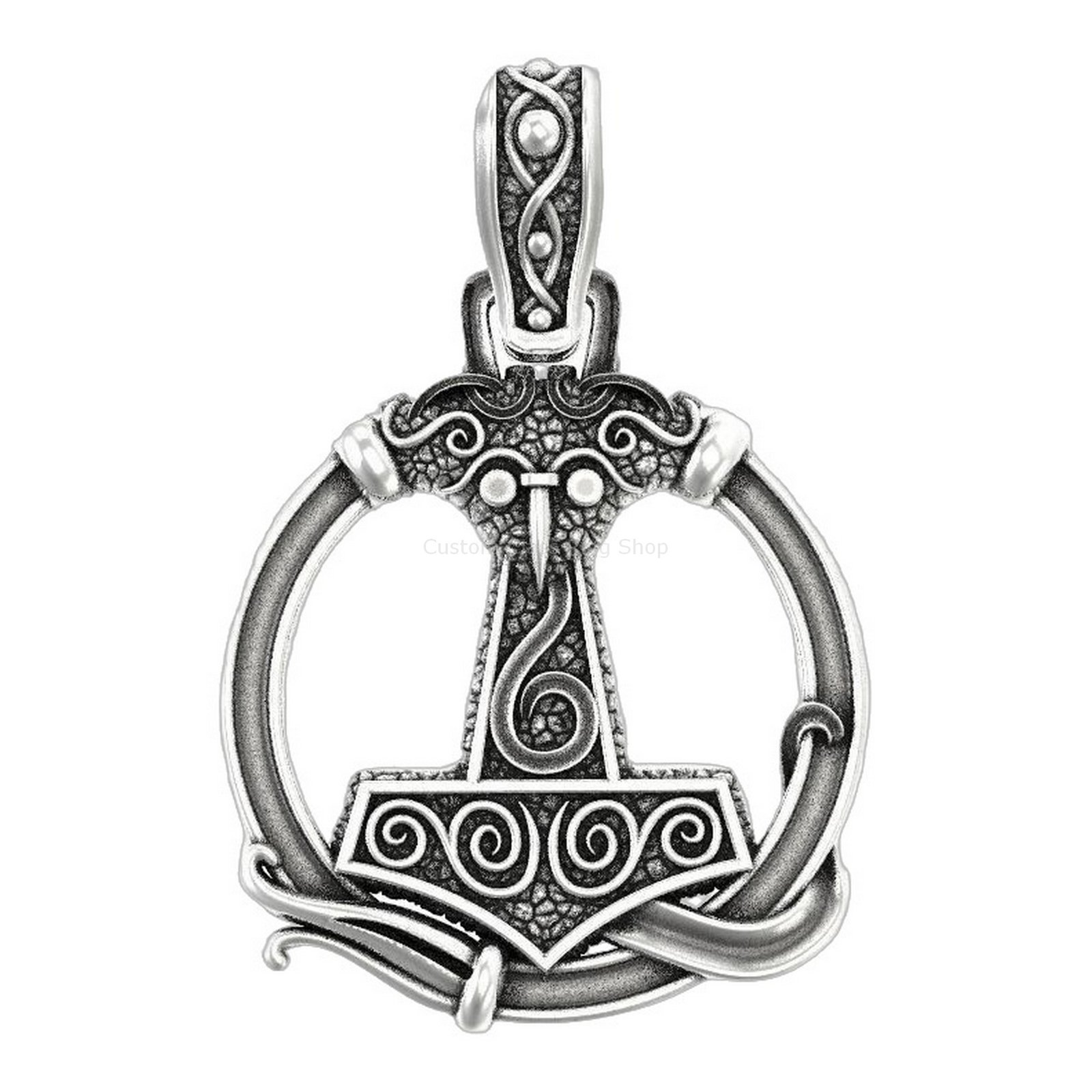 Sterling silver hammer pendant necklace, Front centered design with intricate detail