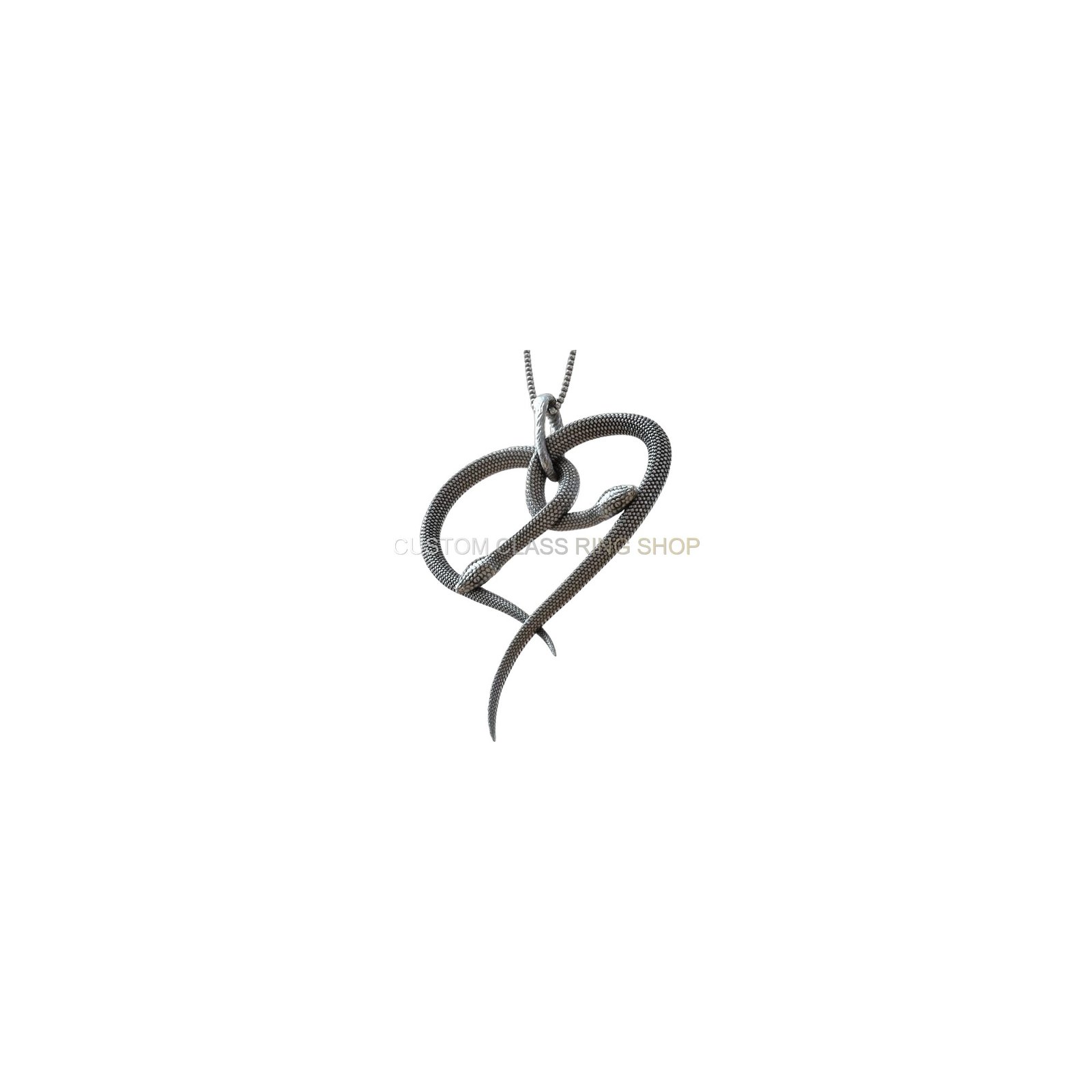 Sterling silver heart snake pendant, angled serpent coil detail
