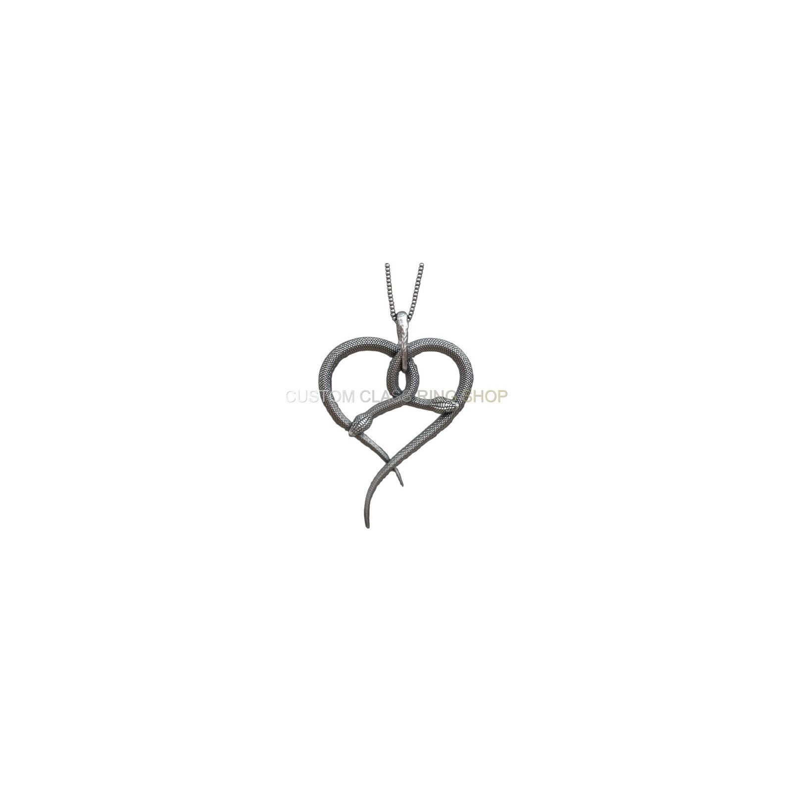 Sterling silver heart snake pendant, three-quarter pendant angle