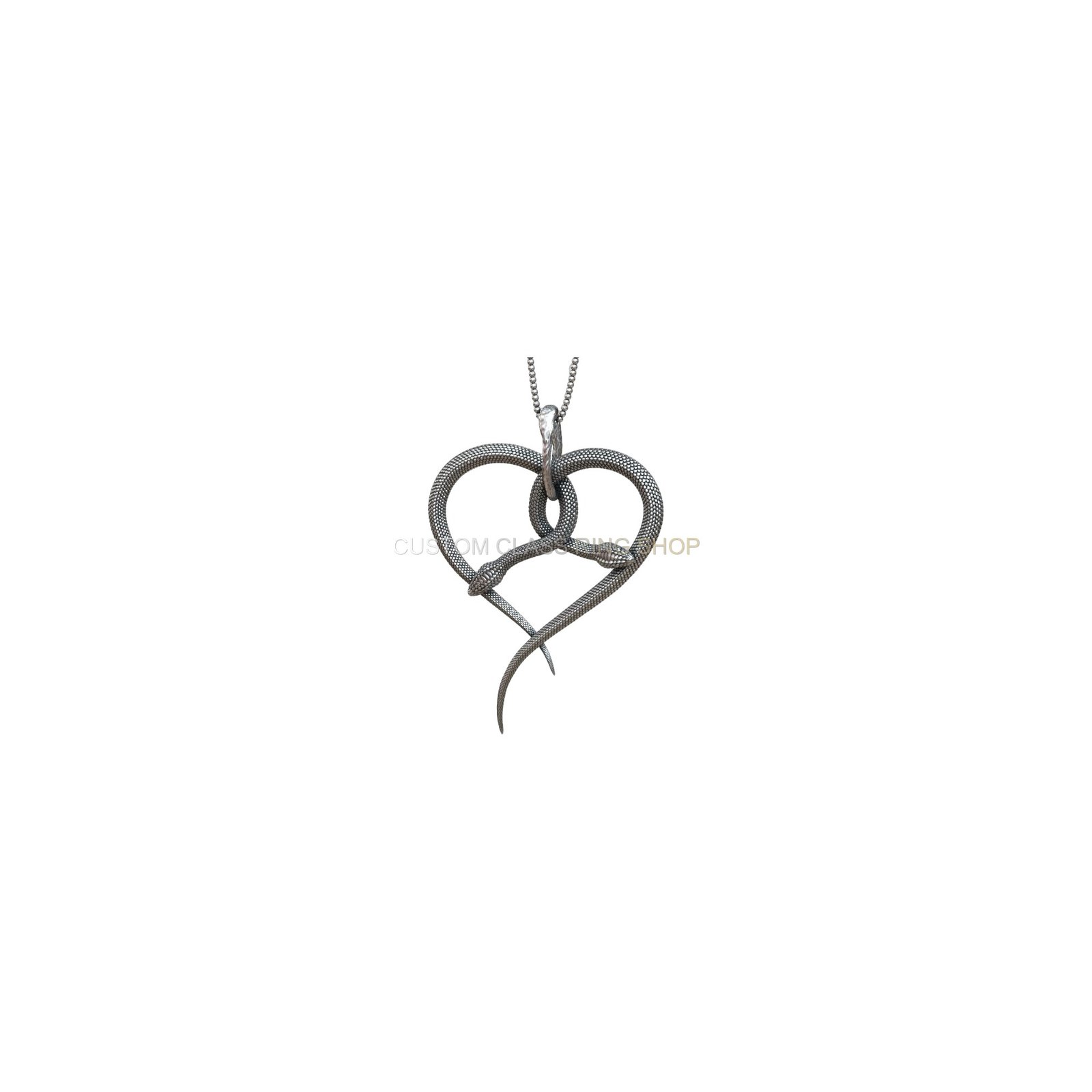 Sterling silver heart snake pendant with entwined serpents and scales