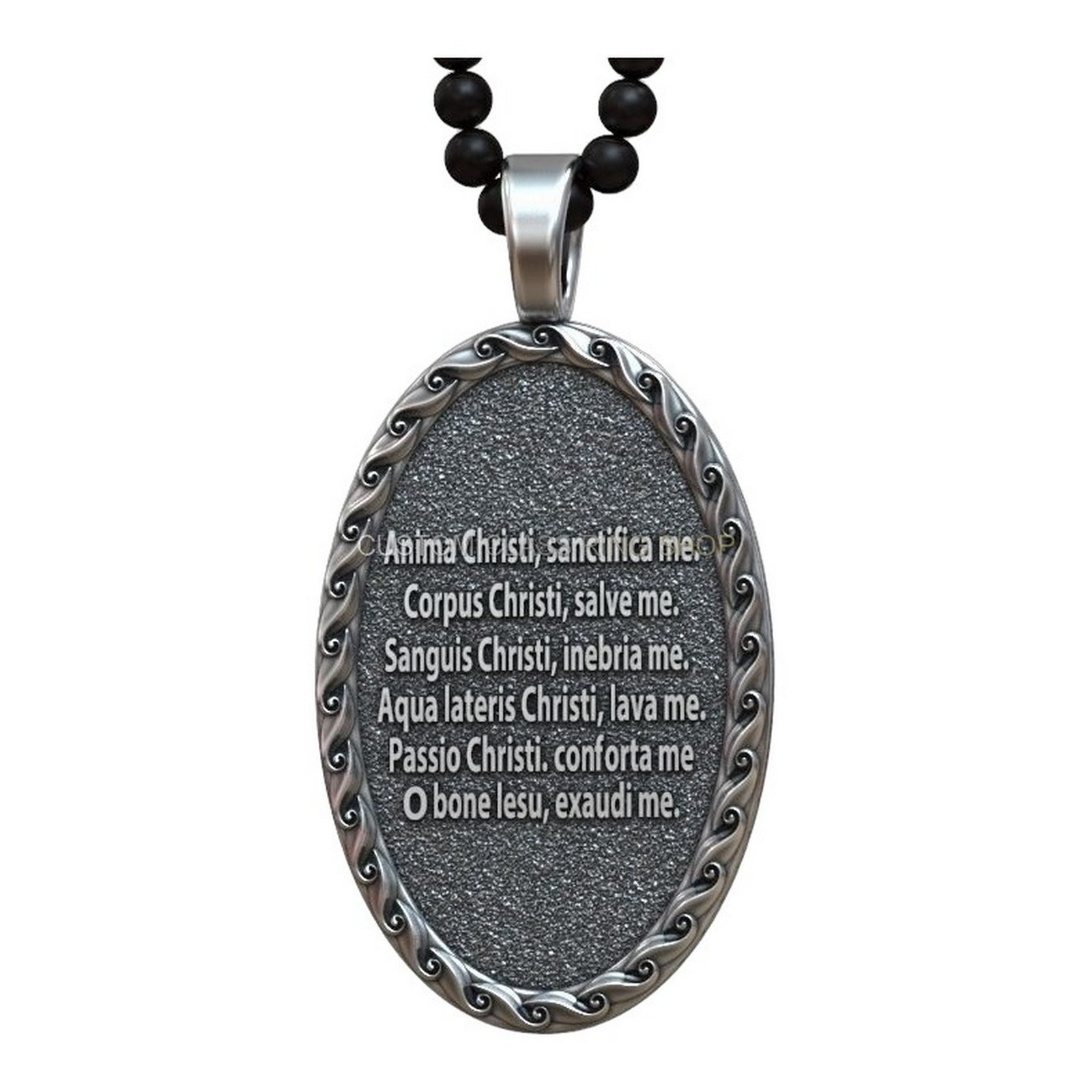 Sterling silver Jesus Christ pendant with staff and lamb on black beaded chain