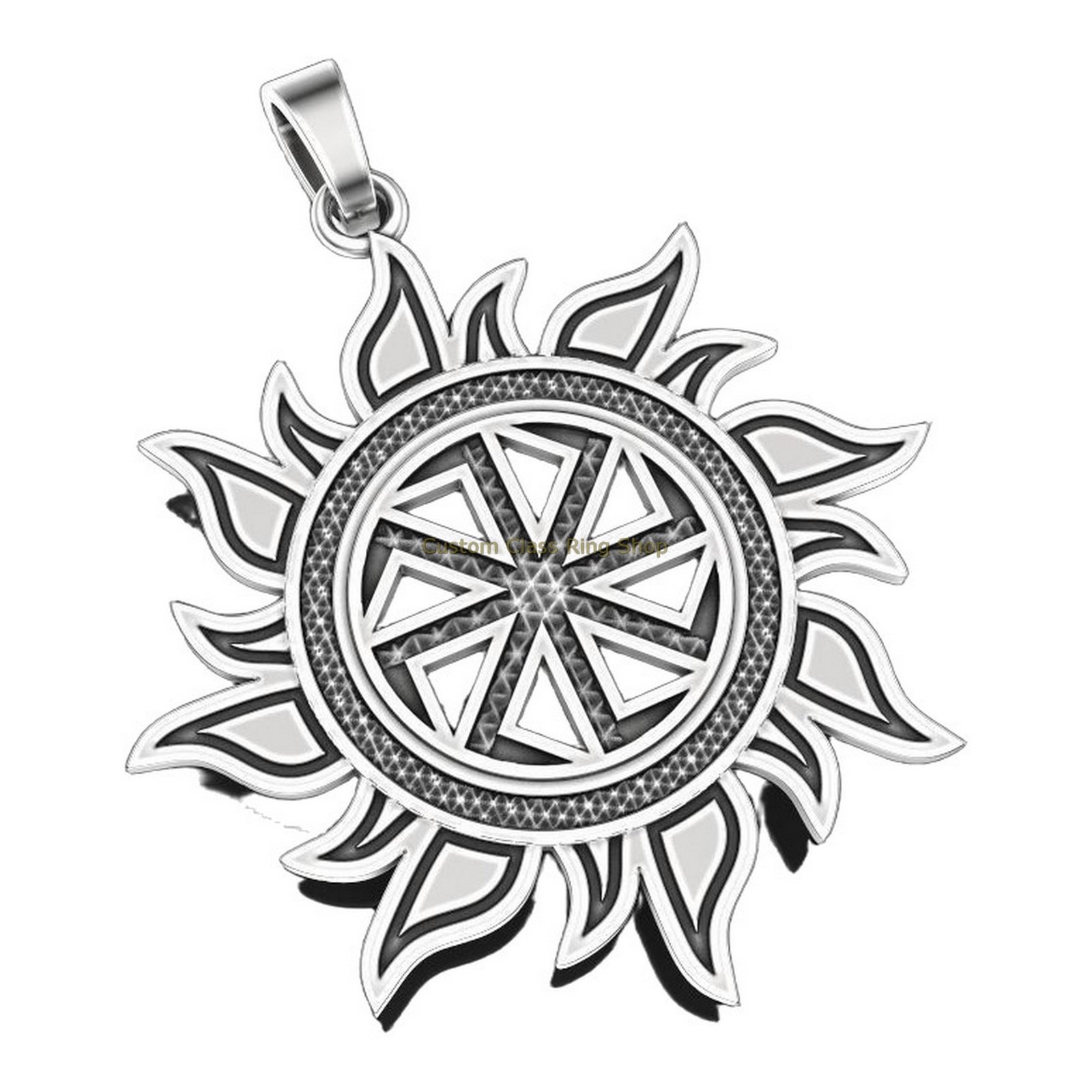 Sterling silver kolovrat sun pendant, angled alternate perspective