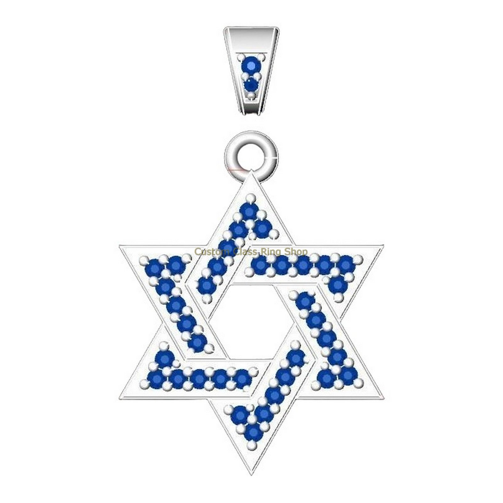 Sterling silver star of david pendant, front view with beaded inlay detail