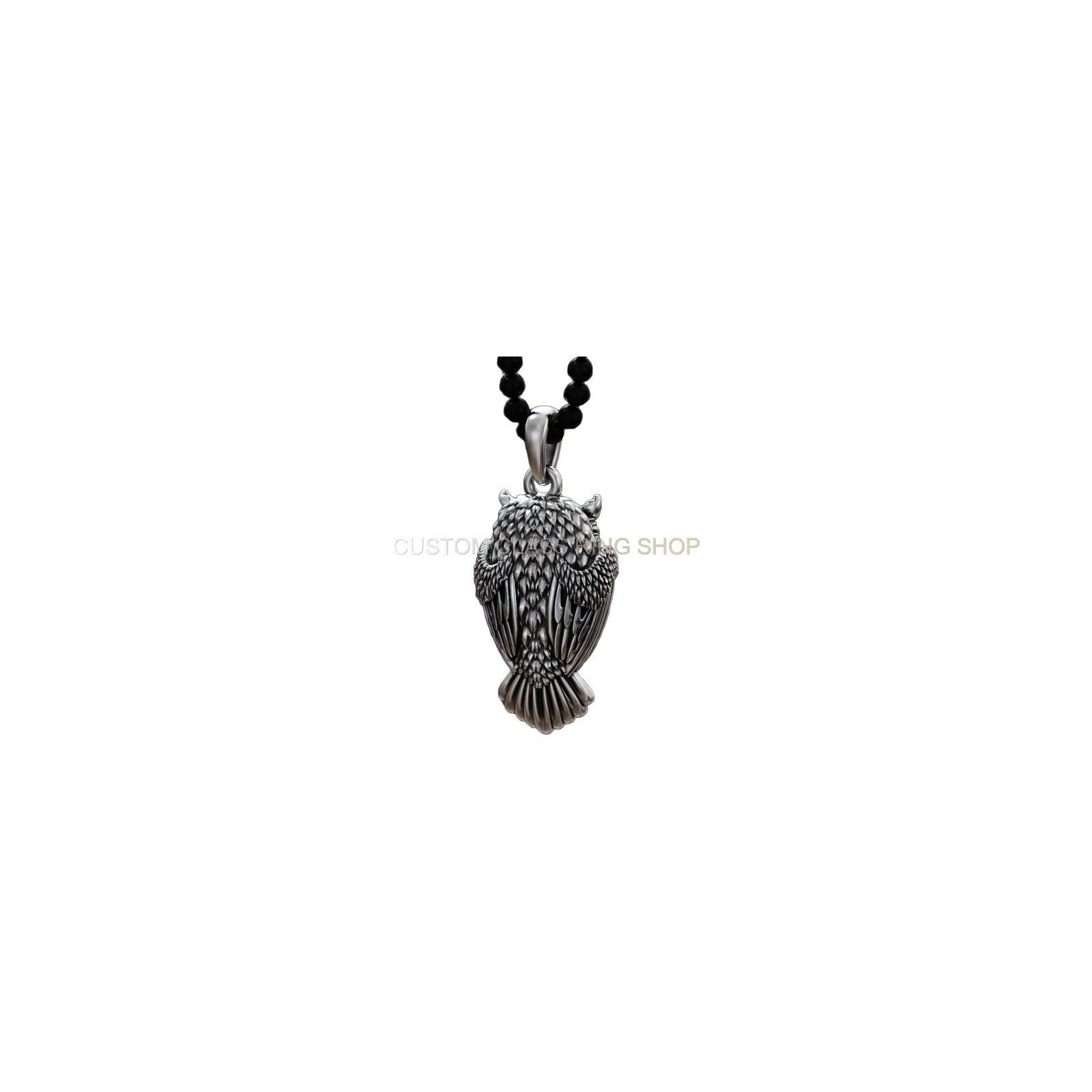 Sterling silver owl bird pendant, back profile view