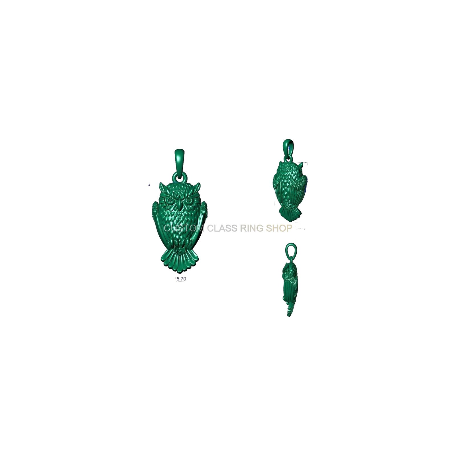 Sterling silver owl bird pendant, green enamel finish variations