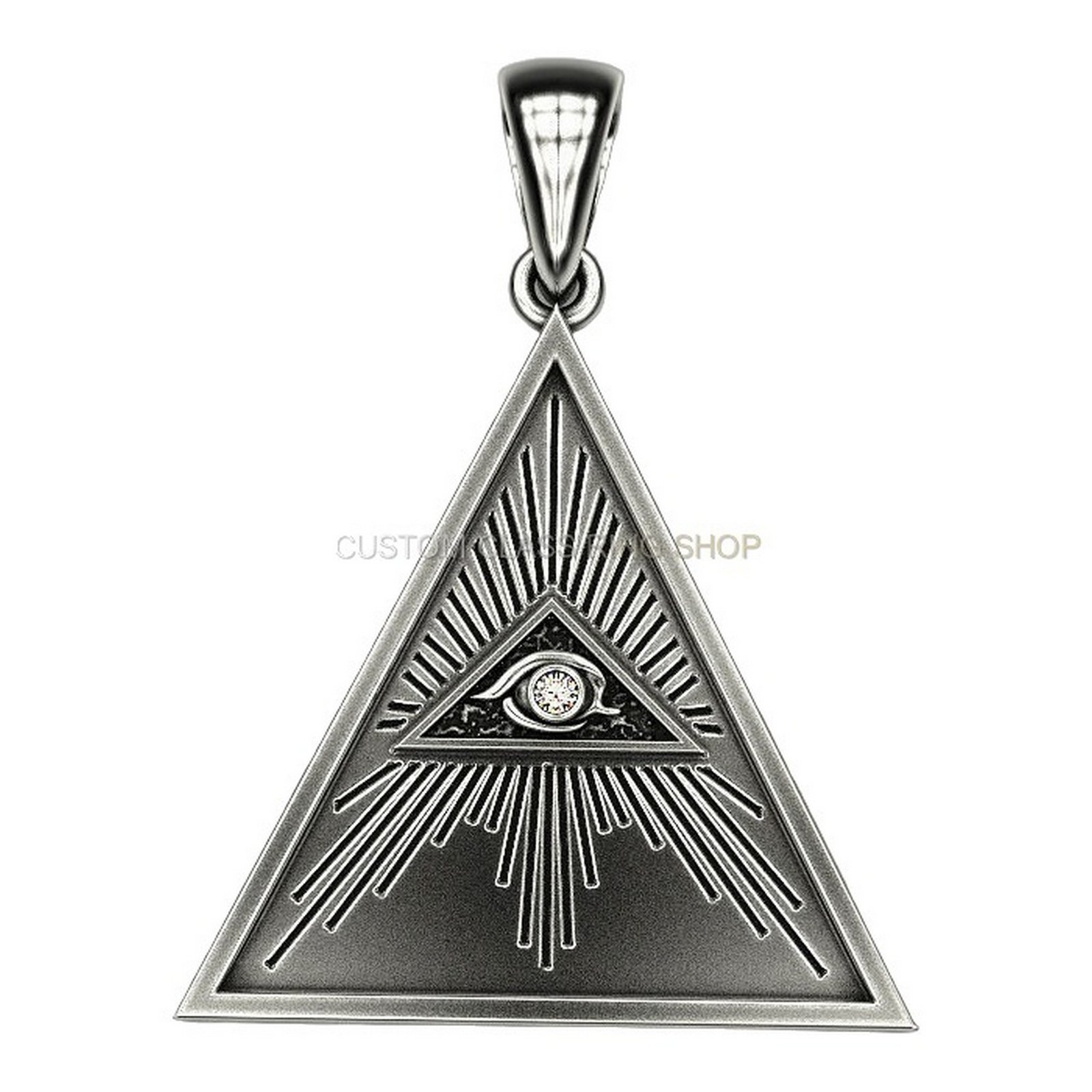 Sterling silver all-seeing eye pendant with radiating triangle design