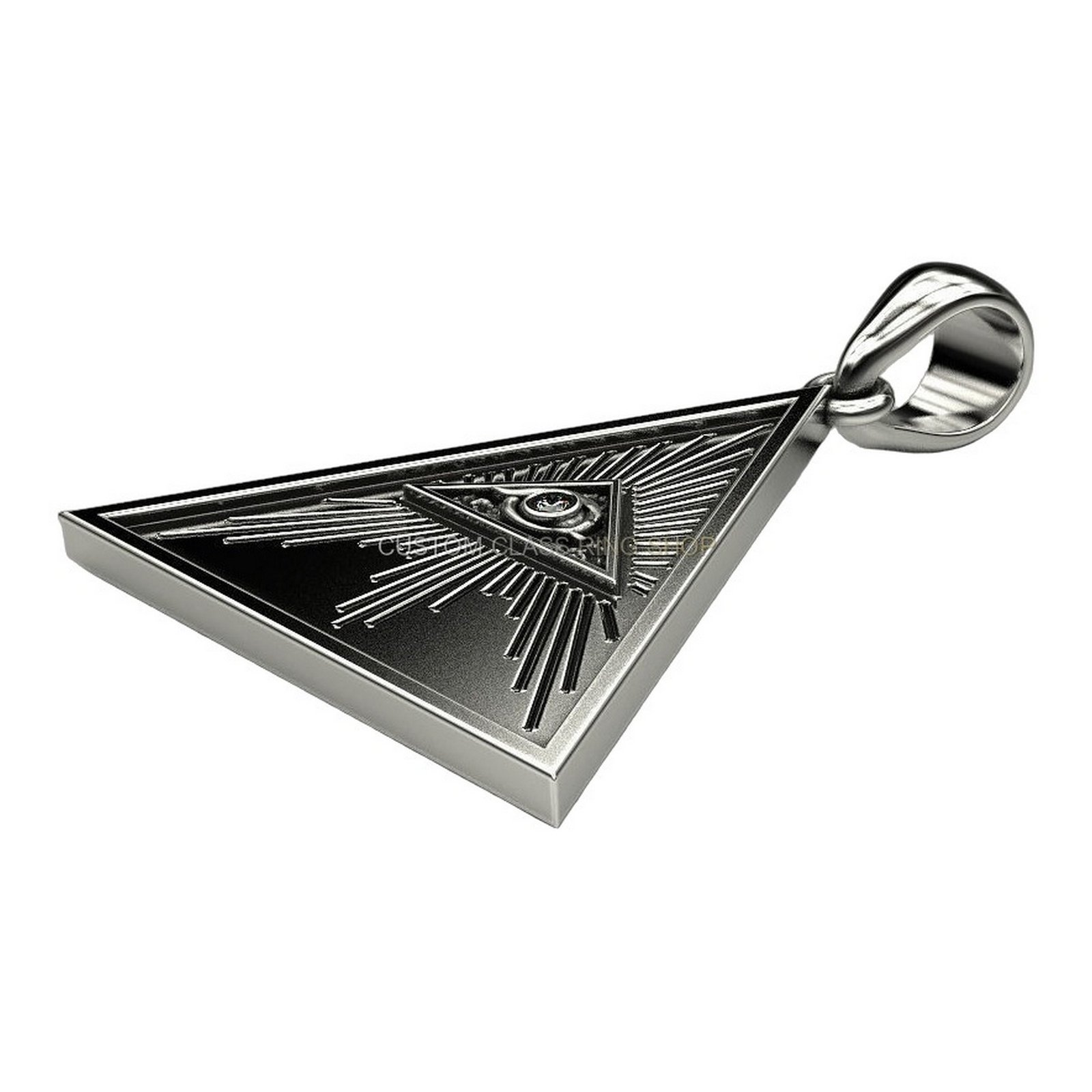 Sterling silver all-seeing eye pendant, side profile angle