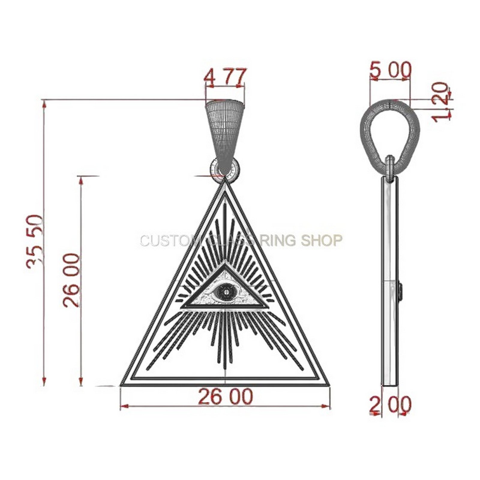 Sterling silver all-seeing eye pendant with radiating triangle design