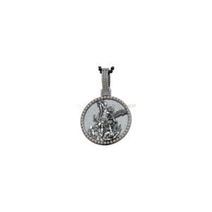 Sterling silver archangel michael pendant necklace with beaded border