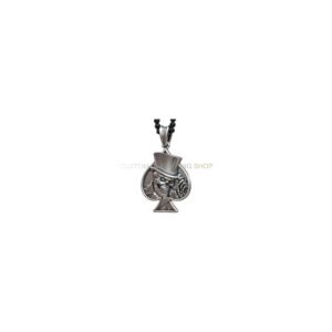 Sterling silver skull spades card pendant, oxidized antique finish