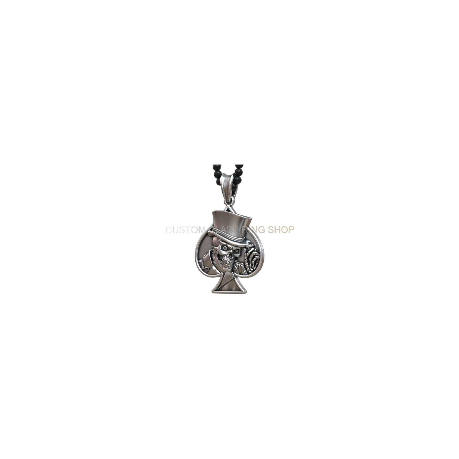 Sterling silver skull spades card pendant, oxidized antique finish