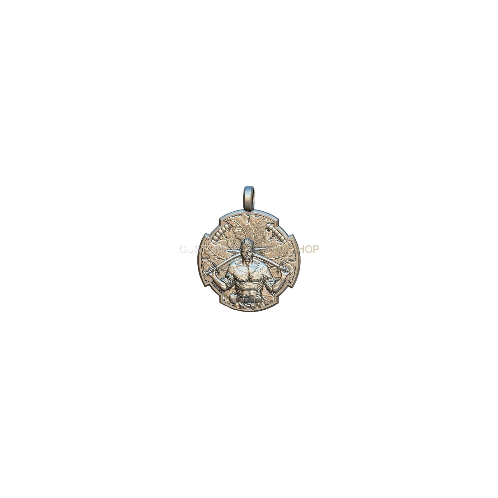 Sterling silver cossack warrior prayer pendant, angled three-quarter warrior view