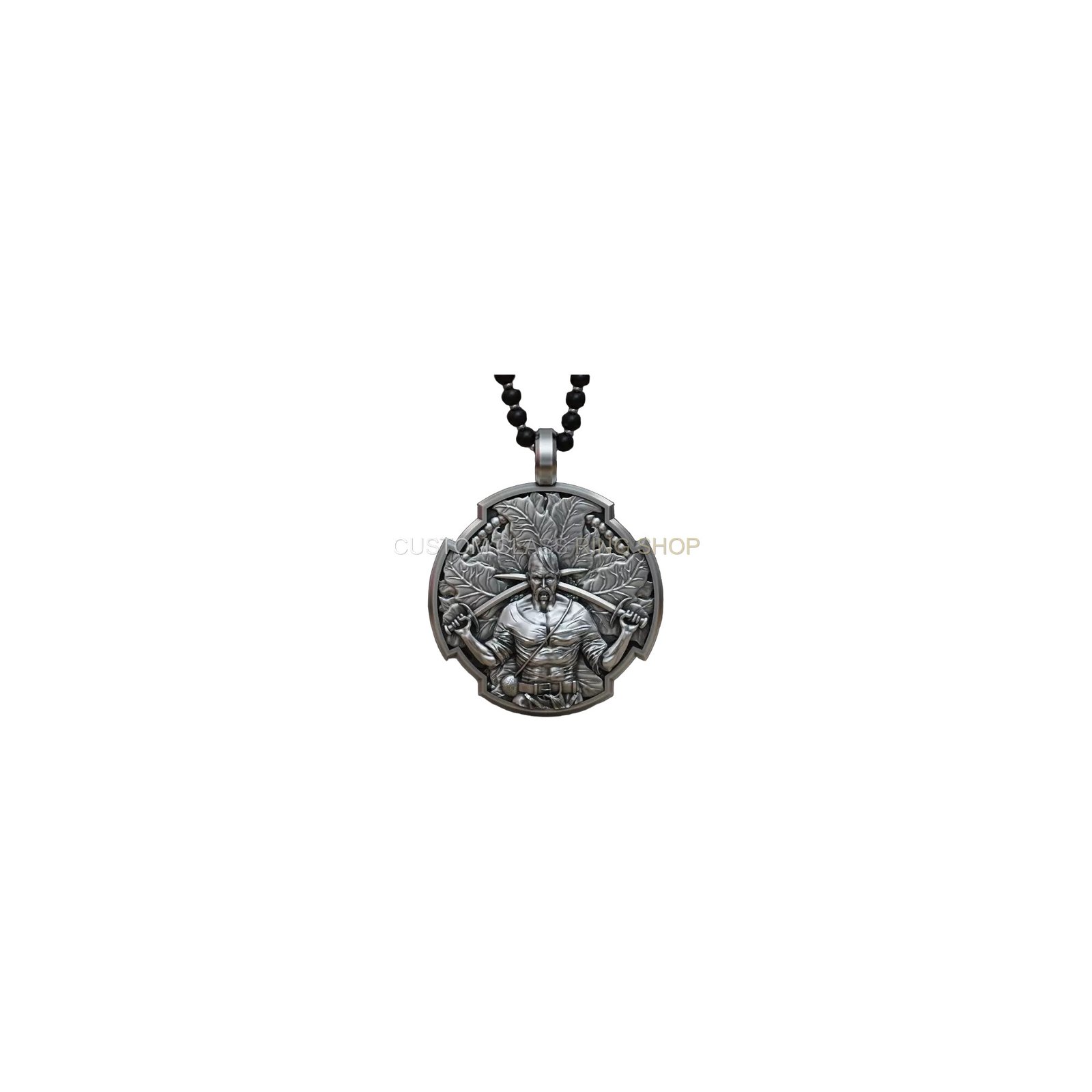 Sterling silver cossack warrior prayer pendant with scalloped frame