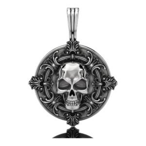 Sterling silver skull ornament pendant with baroque floral details