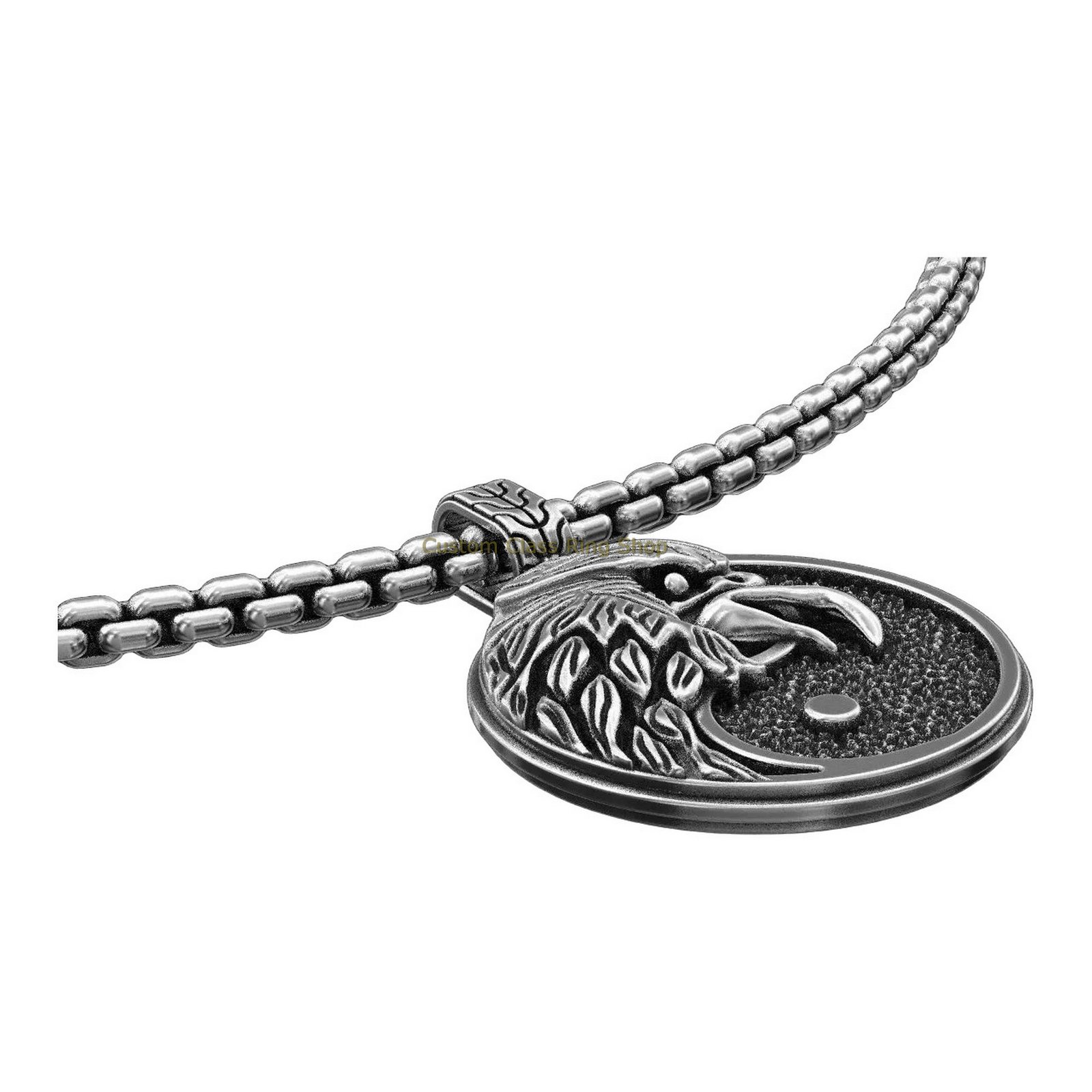 Oxidized sterling silver eagle yin yang pendant with box chain necklace