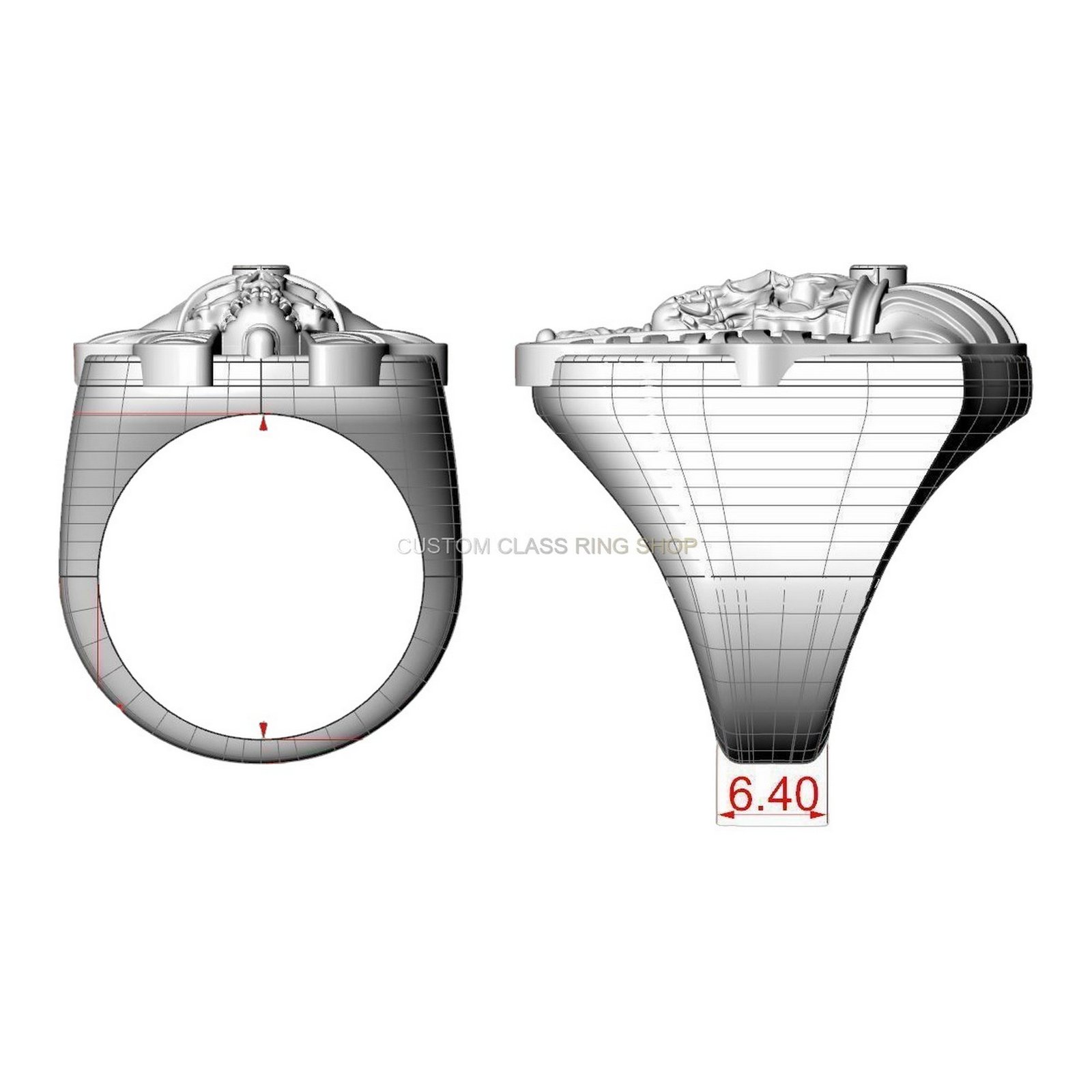 Mens sterling silver pharaoh skull ring with striped headdress and stone crown