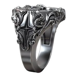 Pisces zodiac sterling silver signet ring antique relief fish octagonal frame