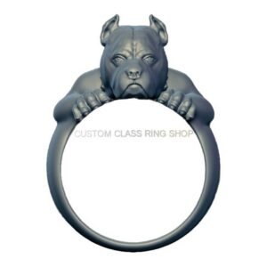 Mens pitbull dog statement ring sterling silver with beaded collar