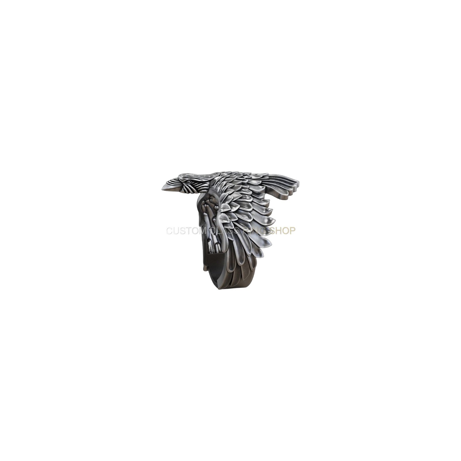 Sterling silver raven wings feather ring, bottom band view