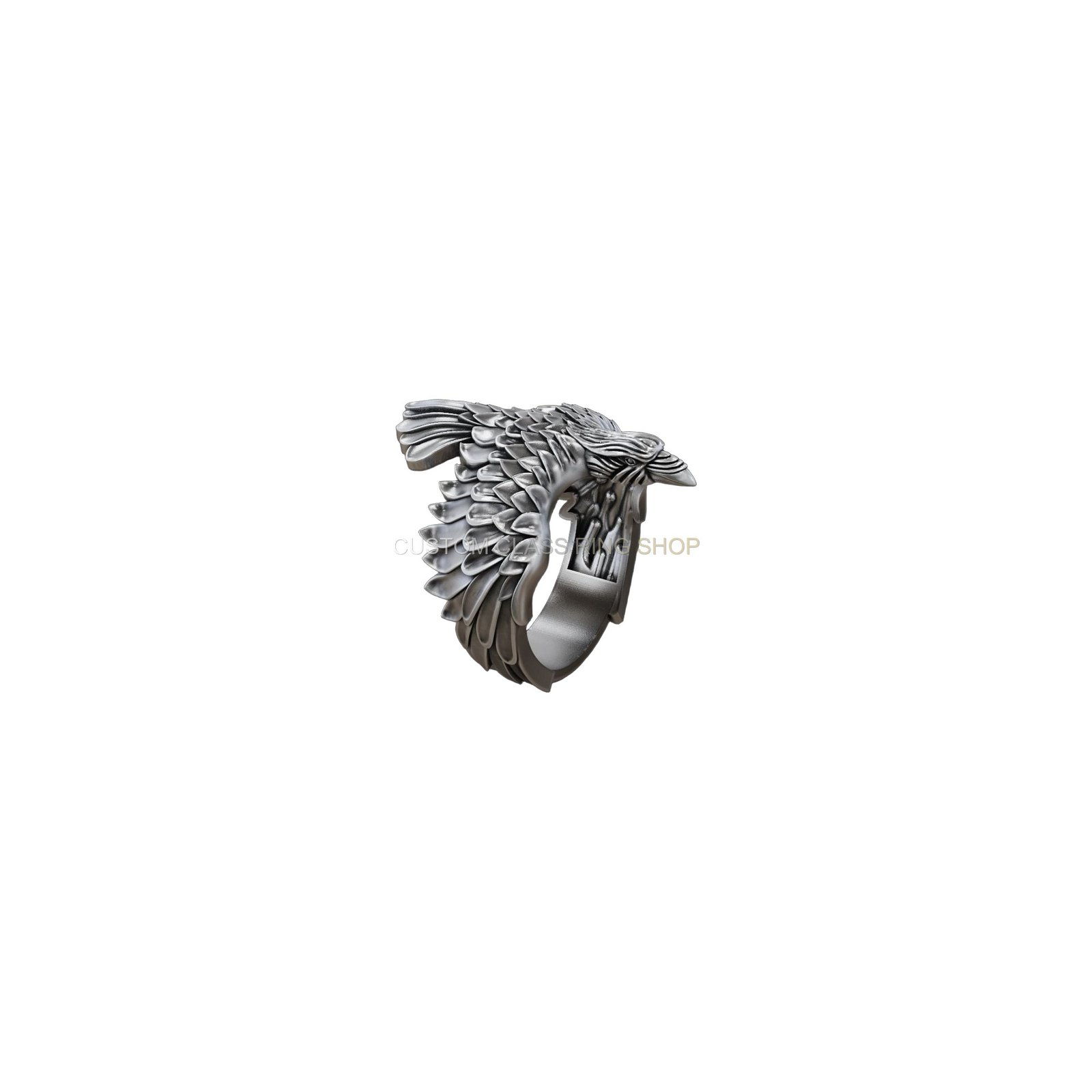 Sterling silver raven wings feather ring with oxidized finish