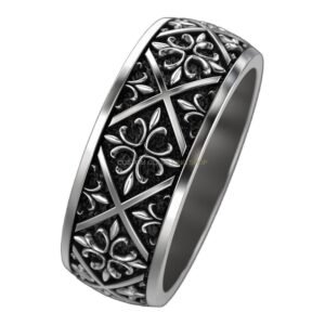 Sterling silver filigree cross ring with ornate heart details