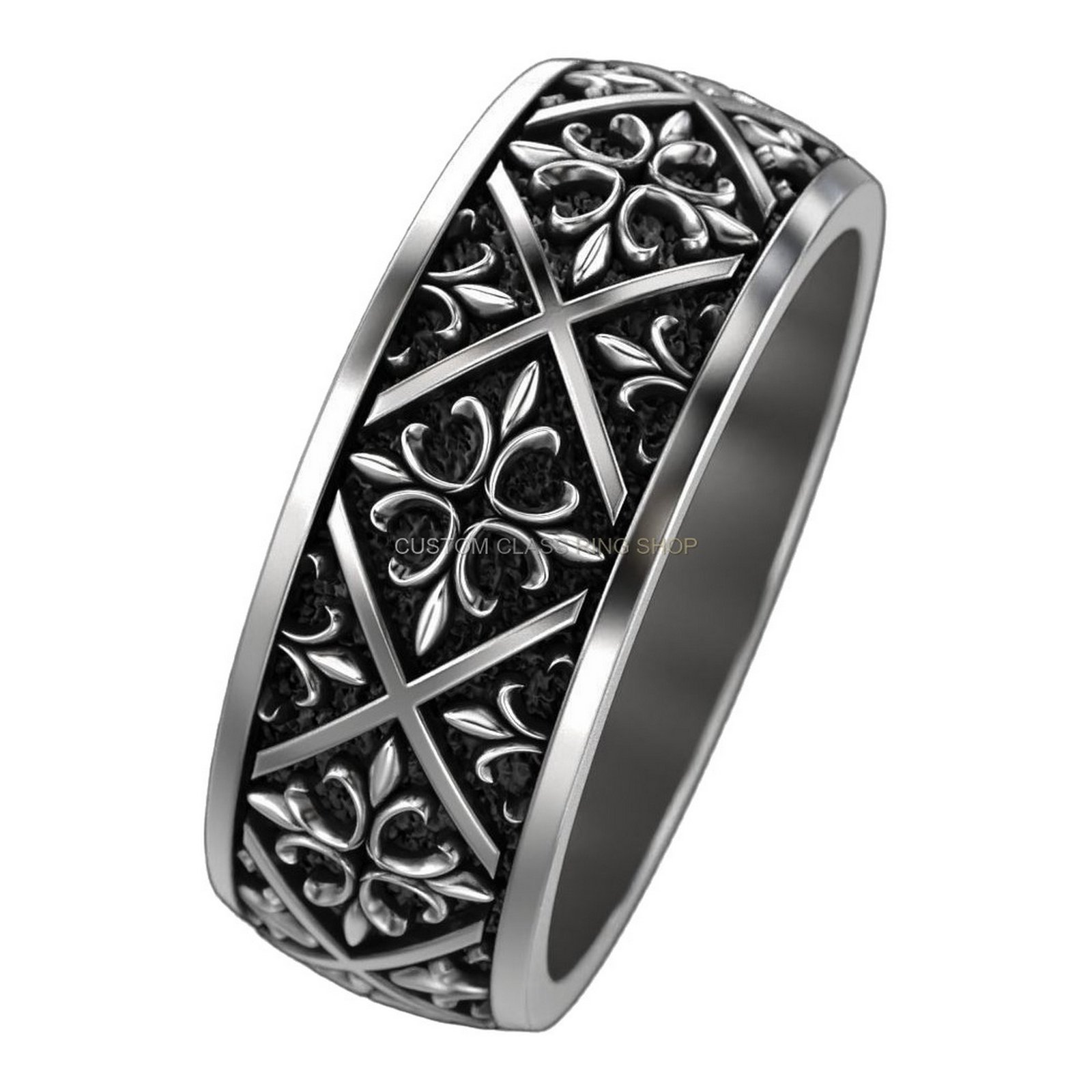Sterling silver filigree cross ring with ornate heart details
