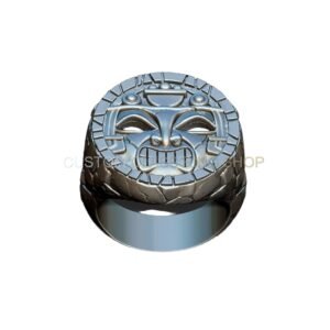 Aztec maya mask sterling silver ring with geometric carved face