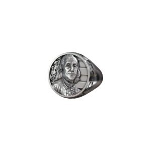 benjamin franklin usa flag sterling silver signet ring oxidized
