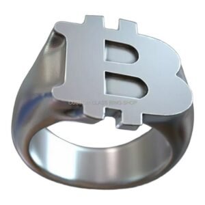 Sterling silver bitcoin crypto signet ring with polished finish