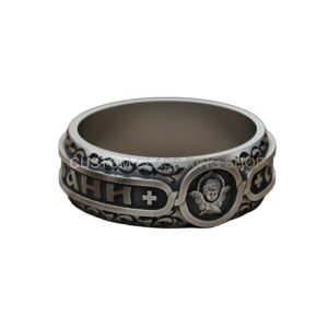 Mens orthodox cherub sterling silver ring with beaded border