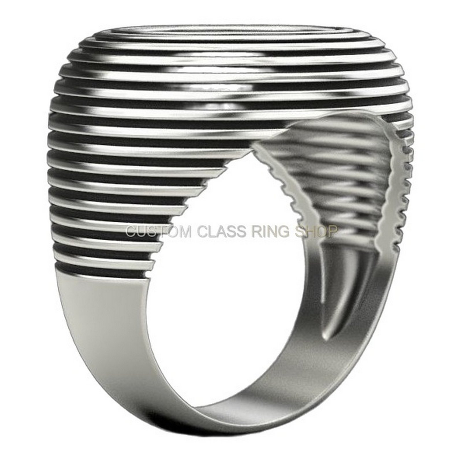 Sterling silver concentric circles statement ring, front-facing three-quarter perspective