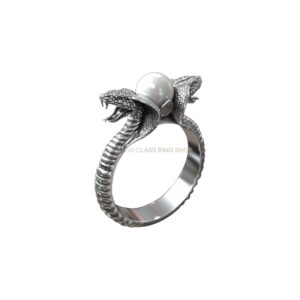 Sterling silver cobra snake pearl ring with twin serpents and pearl