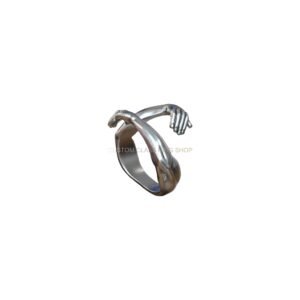 Sterling silver hugging hands ring with polished embrace design