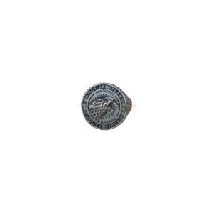 Sterling silver house stark signet ring with direwolf head and beaded border