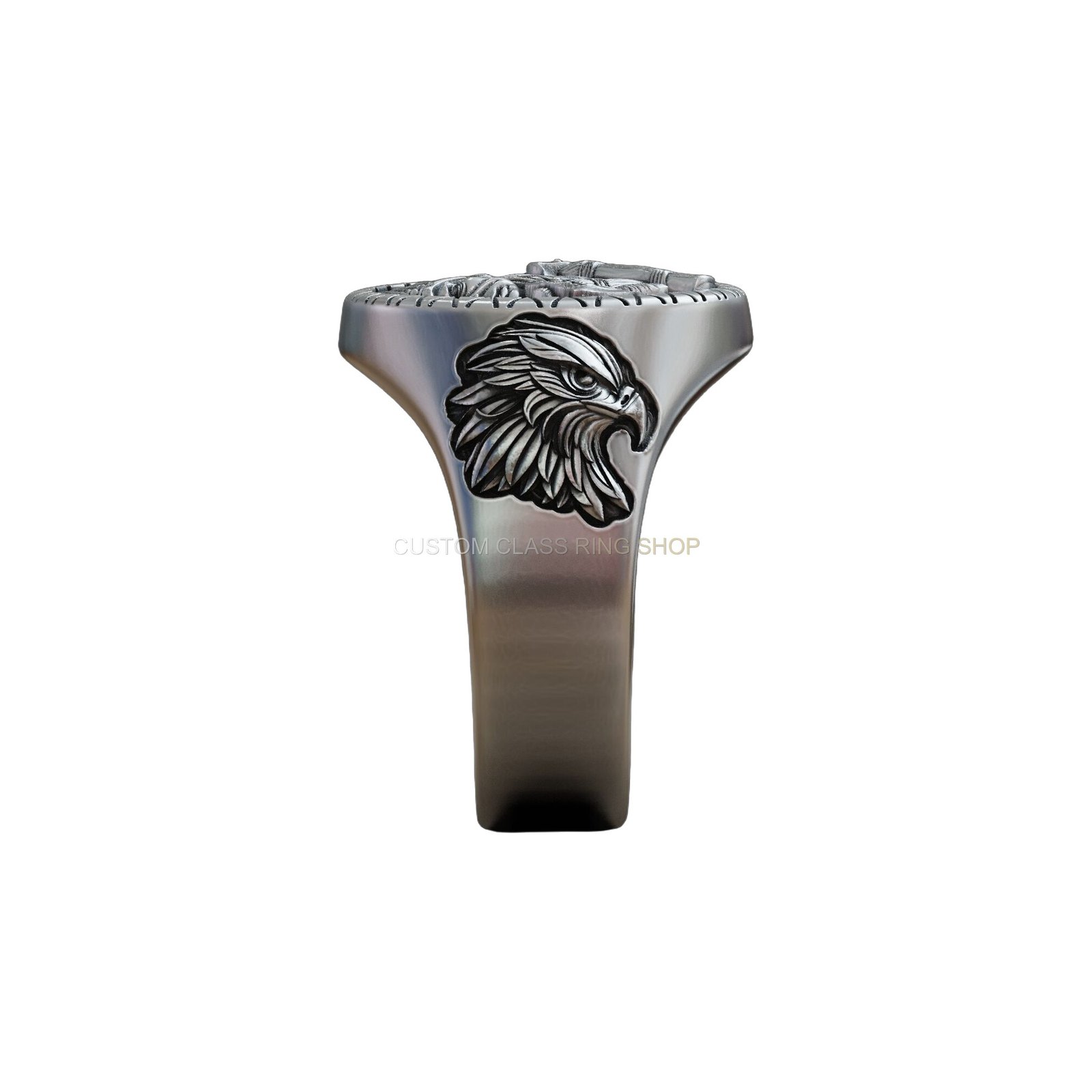 Sterling silver Native American chief ring, back view showing band and shoulders