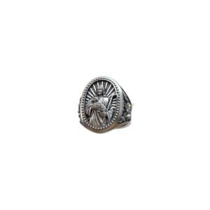Jesus Christ lamb sterling silver ring with beaded border detail
